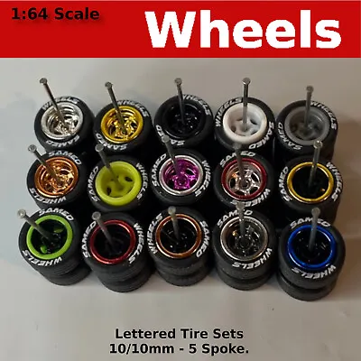 Lettered 10/10mm - 5 Spoke Real Riders Sets For 1/64 Scale For Hot Wheels • $3.89