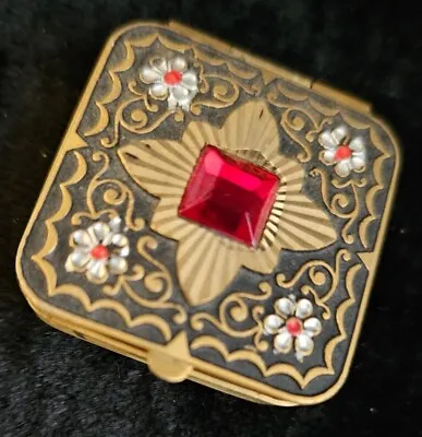 Vintage 1930s QUALITY Trinket Pill Box ~ JEWELLED TOP BRASS MOUNT • $39