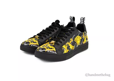 Versace Low Top Leather Vitello St. Barocco Signature Printed Sneaker Shoes • $349