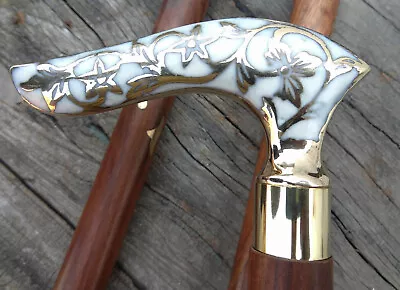 Victorian Brass Designer Head Handle Style Vintage Walking Stick Wooden Cane New • £24