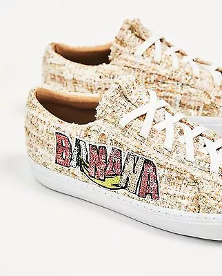 NWT Zara Women's Fabric Plimsolls Tweed Sequin Beaded Sneakers Banana • $29.96