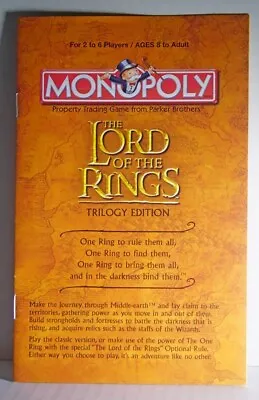 Monopoly 2003 Lord Of The Rings Trilogy Edition Replacement Rule Book • $5.95