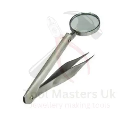 TWEEZERS WITH 8x MAGNIFYING GLASS STAINLESS STEEL FINE CLOSE UP WORK • £6.99