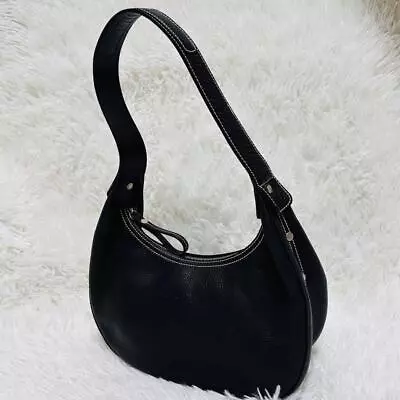 LONGCHAMP VINTAGE Black Leather Shoulder Bag Handbag AM558 • $165