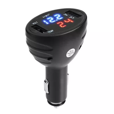 USB Car-charger Adapter Universal 3 In 1 Voltmeter 12V LED Thermometer • £11.88