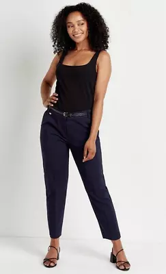 WALLIS PETITE Belted Cigarette Trousers In Navy Sizes 8-10-12-14-16-18 • £18.99