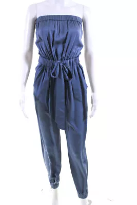 Milly Women's Square Neck Pockets Cinch Waist Jumpsuit Blue Size 6 • $42.69