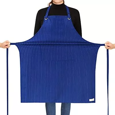 Stripe Stretch Apron For Men Women Chelf Adjustable Bib Large Aprons Royal Blue • $32.38