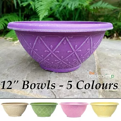 Plastic Round Garden Plant Bowl Flower Planter Coloured Decorative 30cm Low Pot • £6.99