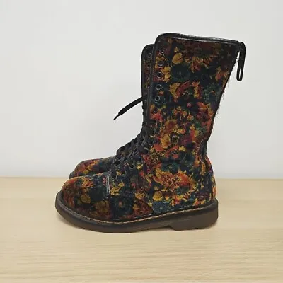 Dr Martens Vintage 1914 Soft Velvet Floral Broscade England Mid Calf Boots Uk 6 • £199.99