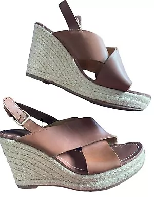 Franco Sarto Tan Open Toe Jute Detail Wedges Women Size 5 (GI30) • £14.59