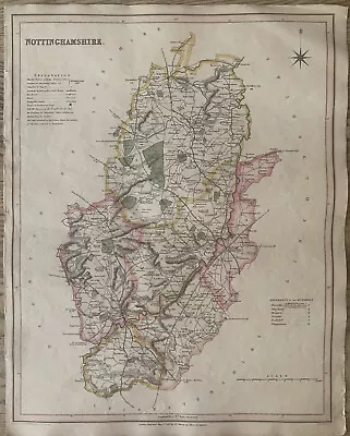 1830 Nottinghamshire By Hoare & Reeves Large Antique Hand Coloured Map • £34.99