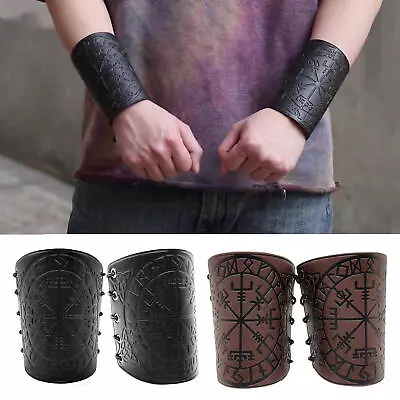 PU Leather Arm Guards Gauntlet Wristband Medieval Bracers Viking Cosplay • $11.77