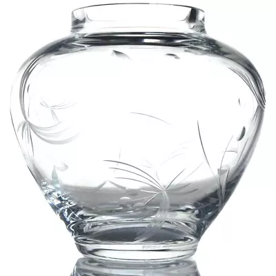 Vintage Lenox Lead Crystal Clear Glass Etched Engraved Cut Floral Vase 7x7x7 In • $29.99