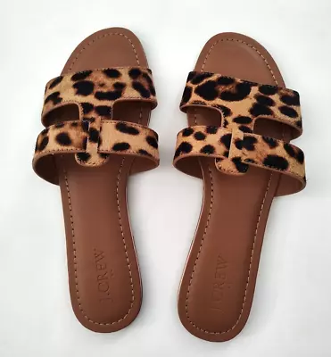 J. CREW FACTORY Leopard Calf Hair Beachside Slide Sandals ~ Women's 7 ~ NWOT • $14.99