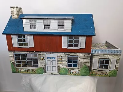 Vintage Marx 1950/60s Tin Metal 2 Story Colonial Dollhouse Lithograph Toy Patio • $89