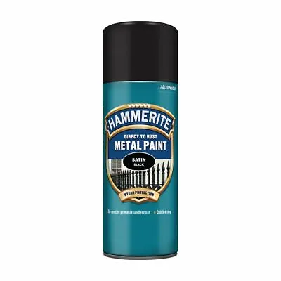 Hammerite Direct To Rust Satin Black Aerosol 400ml Quick Drying Spray Paint • £13.39