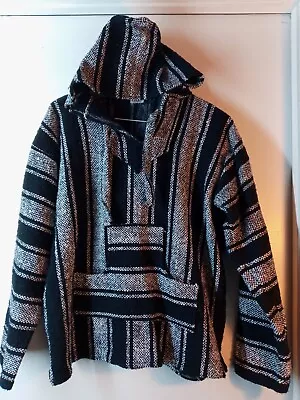 Mexican Baja Blanket Pullover Striped Hoodie Sweatshirt Medium Drug Rug Hippie  • $18