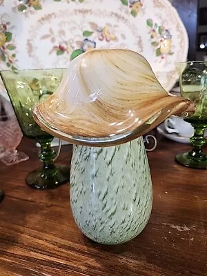 Cased Art Glass Mushroom Speckled Polished Base • $32