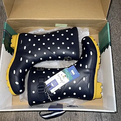 £40 • Buy Joules Mid Hight Wellies  Molly Welly Spotty Navy Size Uk6 Eu39