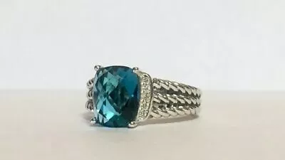 David Yurman 10x8mm Blue Topaz And Diamond Petite Wheaton Ring Size 6 • $249