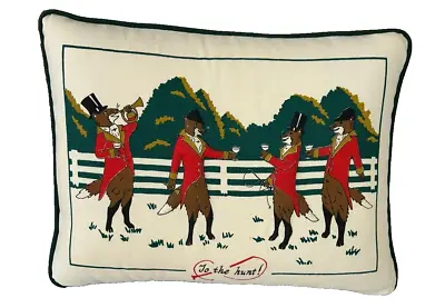 Vintage Handmade 3D Embroidered English Fox Hunt  To The Hunt!  Hunting Pillow • $79.95