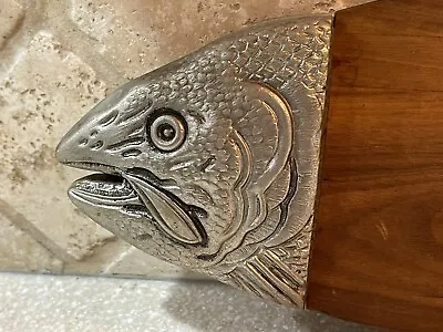 Vtg MCM TC Wood Salmon Fish Cutting Board Tray Metal Head/Tail Wall Decor 25.5  • $100