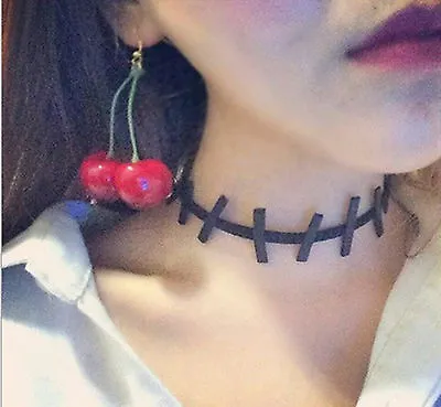 Women Halloween Girls Retro Black Cross Vampire Stitches Choker Punk Necklace  • $4.82
