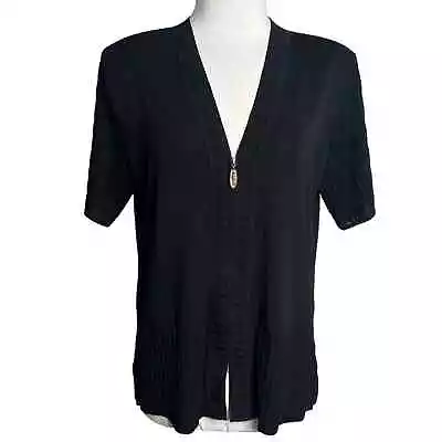 Misook Black Short Sleeve Zip Cardigan Sz S • $37.50