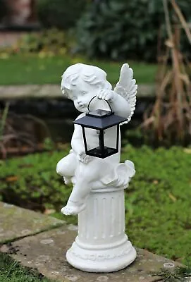 Garden Solar Powered Ornament Fairy Cherub  Angel Figurine Statue Lantern • £18.95