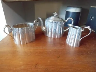 Antique Tea Set Service Silver Plated By Walker & Hall Tea Pot Jug & Sugar Bowl • £78