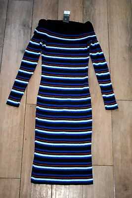 NEW&TAGS DOROTHY PERKINS Off The Shoulder Knitted Dress SIZE 8 Ribbed Bodycon • £24.99