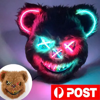 Neon Stitches LED Bear Mask Wire Light Up Costume Purge Party Cosplay Halloween • $14.89
