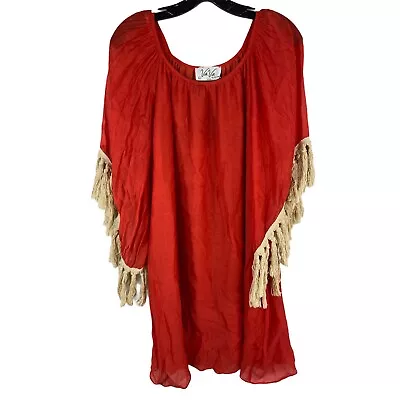 VaVa By Joy Han: Women's Coral Red Big Fringe DRESS Large • $32.44