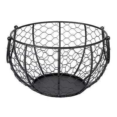 Kitchen Storage Metal Wire Egg Basket W/ Ceramic Farm Chicken Cover Egg Storage • $19.74