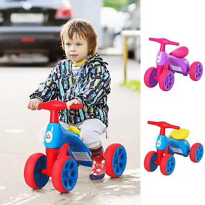 Baby Balance Bike Toddler Safe Training 4 Smooth Rubber Wheels W/Storage Bin • £26.99