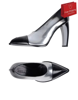 £84.99 • Buy RRP€570 JIL SANDER Leather Court Shoes US8 EU38 UK5 Sprayed Metallic Effect Heel