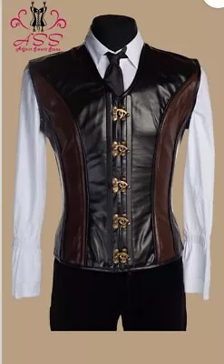 Men Corset Vest Steampunk Clasp Faux Leather Leather Men Steel Bones Corset Vest • $96