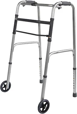 Folding Walking Frame With Wheels Mobility Walker Adjustable Zimmer Frame • £39.75