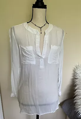 Bella Dahl Top Pullover Blouse Shirt Mandarin Collar White Rayon *Made In USA • $24.99