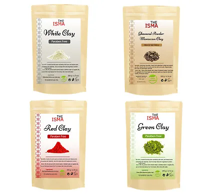 THEISMA Moroccan Clay Powder Facial Masks 100% Natural Green White Red Rhassoul  • £7.99