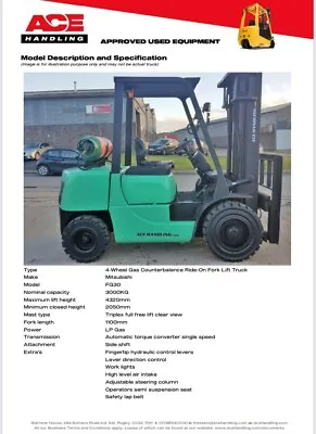 £47.42 • Buy Mitsu FG30K 3T Container Spec Gas Forklift Hire-£84.99pw Buy-£9,495 HP-£47.42pw 