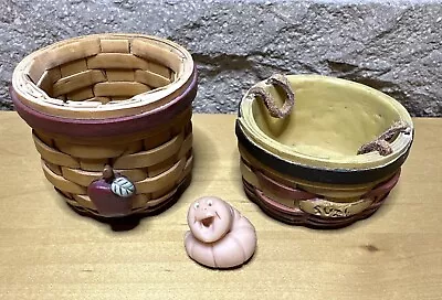 2 Suzi Skoglund Resin Miniature Baskets Apple W/worm & Handled Basket • $35