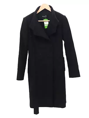 MASSIMO DUTTI Ladies Triple Smart Black Wool Blend Belted Long Over-Coat UK 10 • £5.99