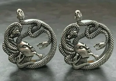 PAIR Medusa Steel Double Flare Tunnels Plugs Snake Gorgo Gorgan Earlet Gauges • $13.95