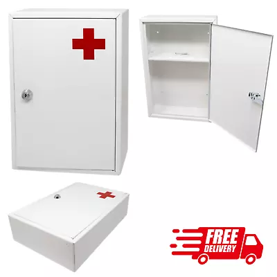 2 Tier Wall Mounted Steel Medicine Cabinet Storage Furniture Medical Lockable  • £17.99