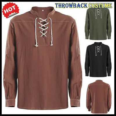 Mens Pirate Renaissance Viking Steampunk Medieval Gothic Shirt Long Sleeve Tops  • $29.69