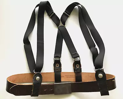 $199.99 • Buy VTG X - Black Elastic Fireman's Suspenders With Brown Leather Belt Size 38/95