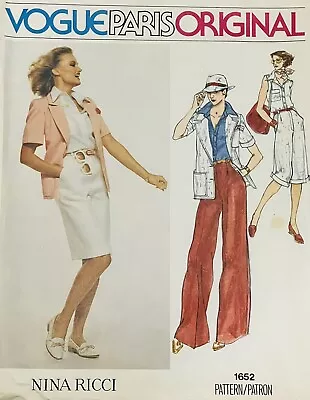 Vogue Pattern 1652 Nina Ricci 8 Wide-leg Pants Skirt Jacket 70s Paris Sewing • $13.43