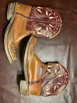 Rare Vintage 1950s Child’s Leather Cowboy Boots Brown Collectible • $89.95